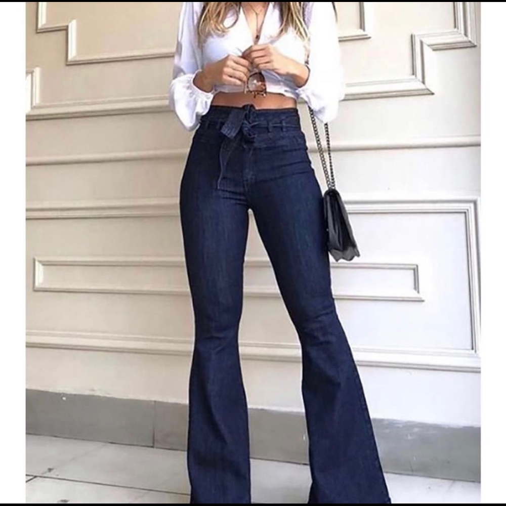 Denim High Waist Bell-Bottom Jeans